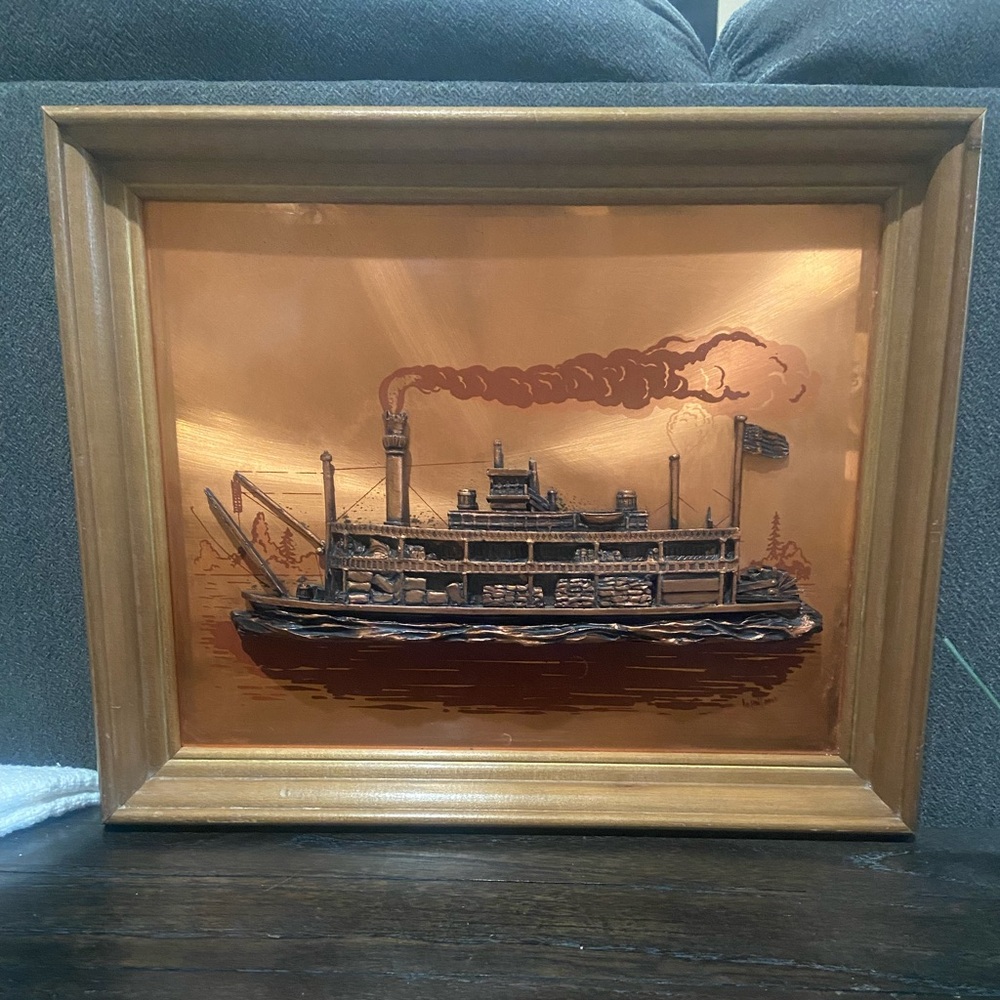 Rare John Louw Copper Art- 3D Steamboat Scene